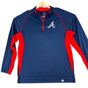 Atlanta Braves Shirt Mens Large Blue Red MLB Baseball‎ Fanatics 1/4 Zip Pullover